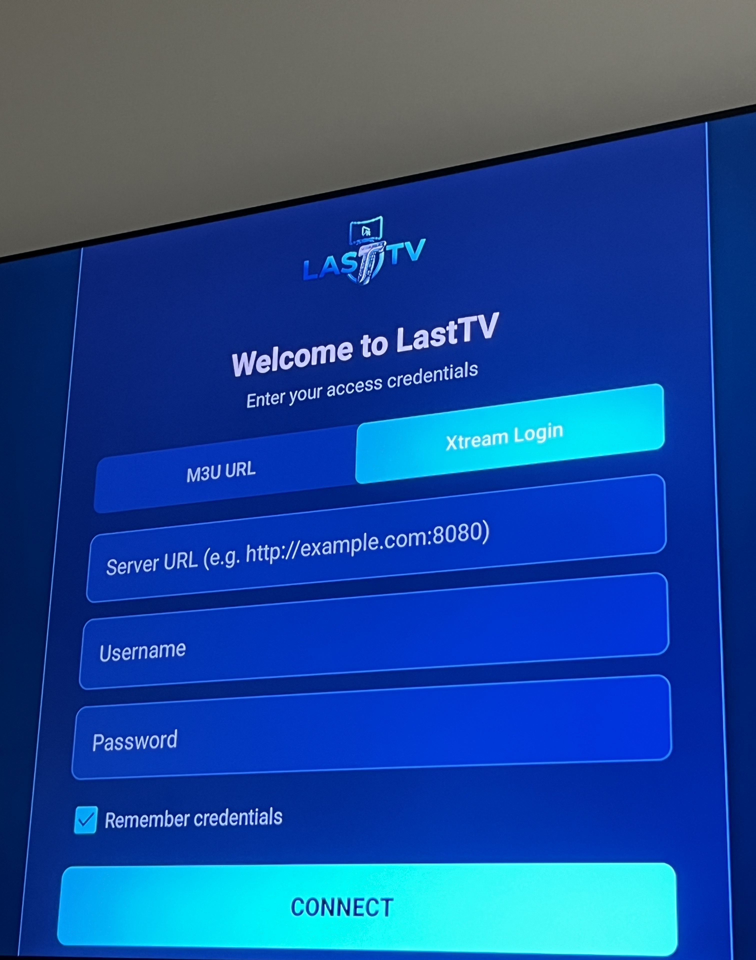 Xtream login option in IPTV app