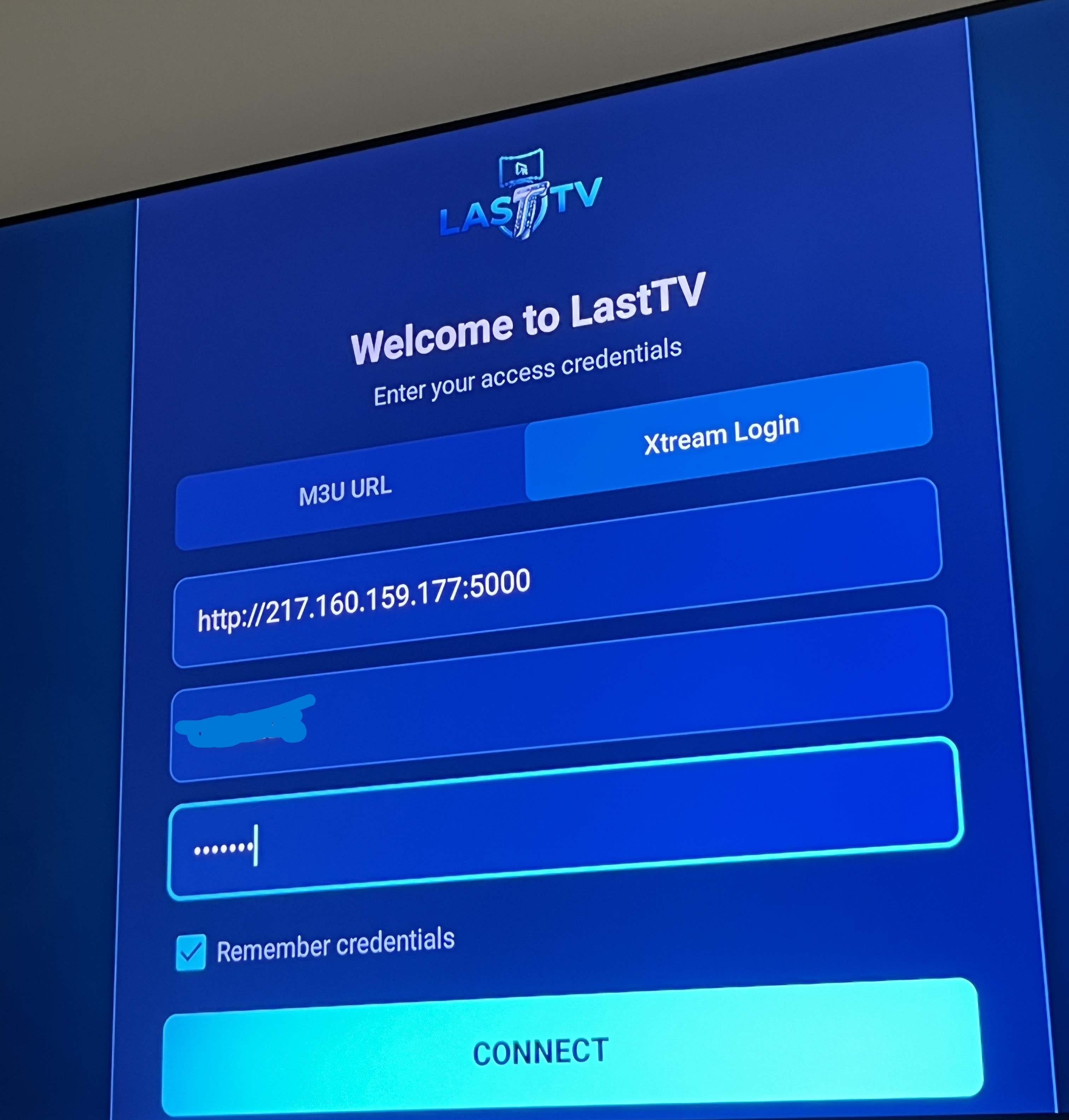 Entering server URL and credentials